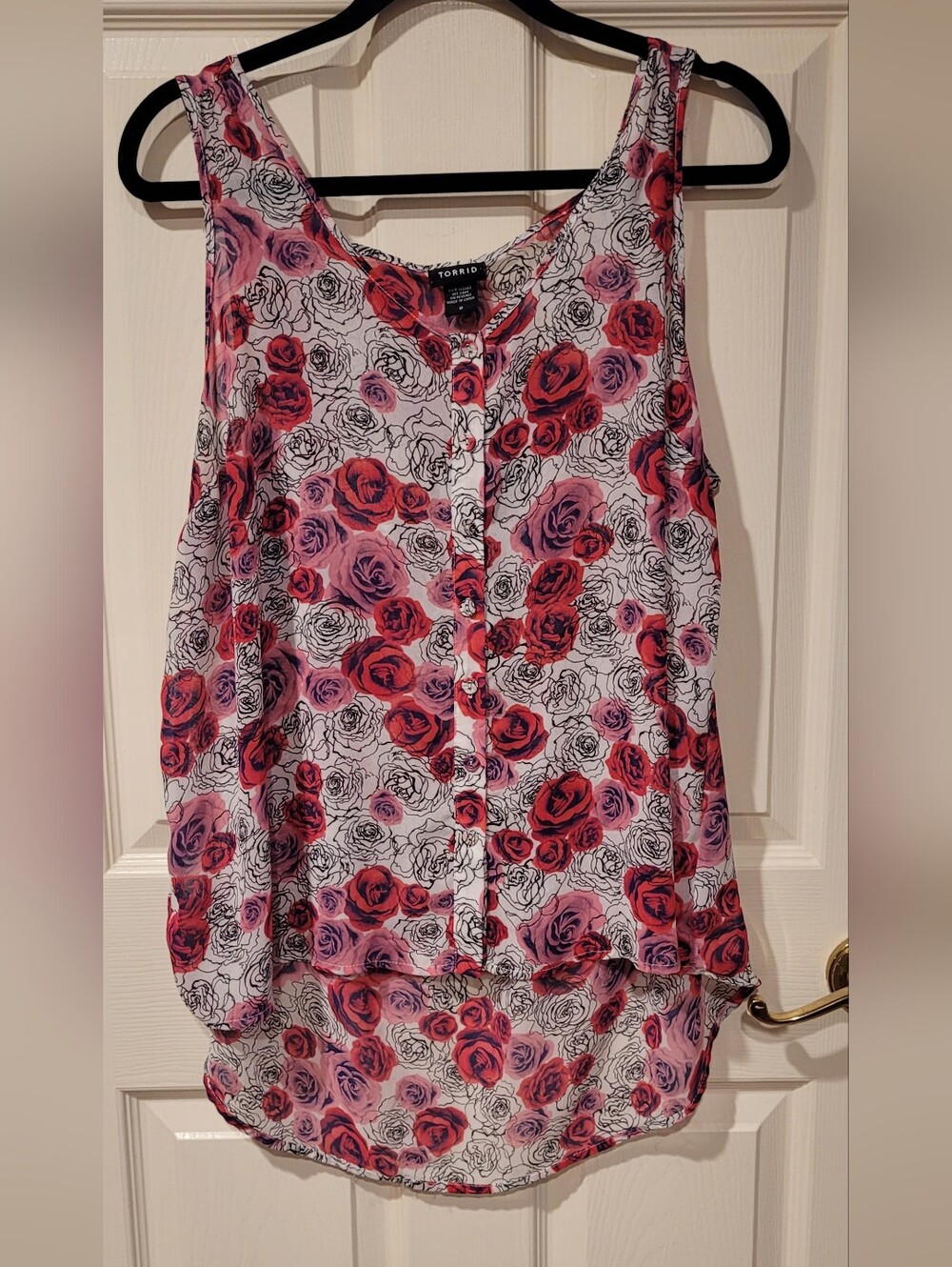 torrid White Tank Top with Red and Pink Rose Print